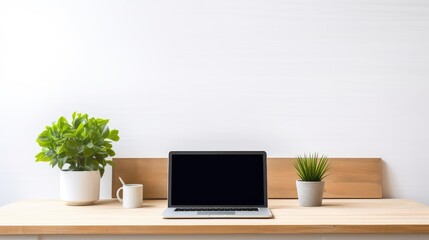 Fototapeta premium minimalist laptop on wood desk