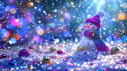 Obraz premium Snowman Surrounded by Snowflakes