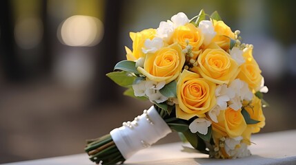 hands yellow roses bouquet