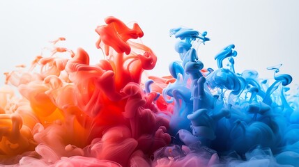 Abstract swirling vibrant blue and red ink in water.