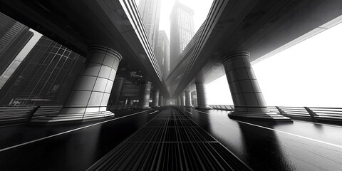 Stunning black and white architectural photography featuring high-rise buildings set against an upward-looking city skyline, perfect for art and wallpaper