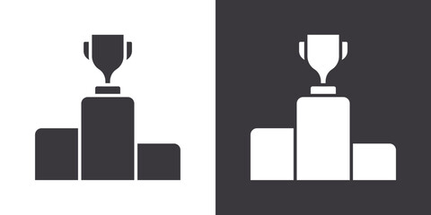 champion podium icon Flat set in black and white color outline vector