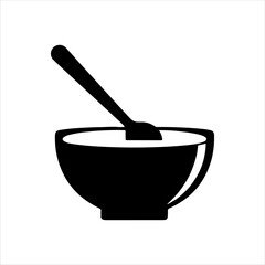 Bowl with spoon silhouette on white background. Bowl spoon icon vector sign illustration design.
