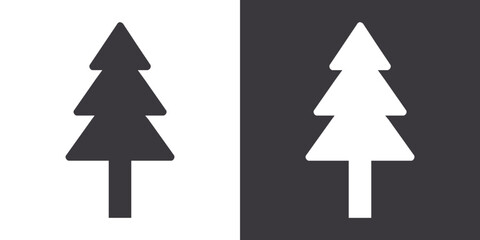 Fir tree icon Flat set in black and white color outline vector