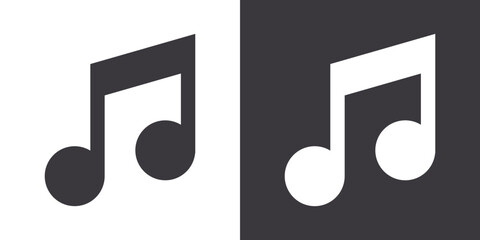 music note icon Flat set in black and white color outline vector