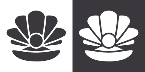 Pearl icon Flat set in black and white color outline vector