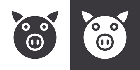Pig face icon Flat set in black and white color outline vector