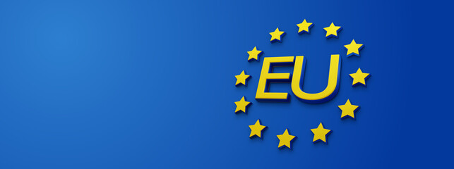 European Untion with stars as symbol creative abstract 3d-illustration, isolated, yellow and blue colors as the flag of the European Union, EU, Europe