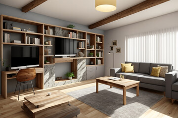 "Premium Interiors with Wood and Refined Wall Elements"