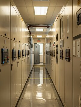 Industrial Corridor with Electrical Panels