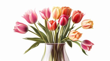 Obraz premium Bouquet of Colorful Tulips in a Glass Vase