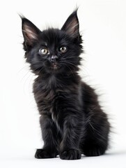 Adorable Black Kitten Sitting and Looking at the Camera