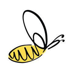 Honey bee icon. Vector illustration isolated on a white background. Hand drawn doodle of a bee. Honey Bee Line Art