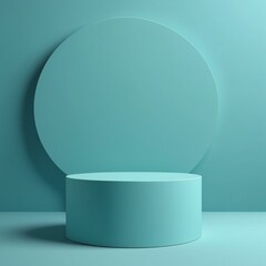 Turquoise podium mockup empty round pedestal