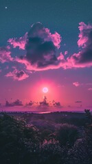 Fototapeta premium Dreamy Pink Sunset Sky with Stars.