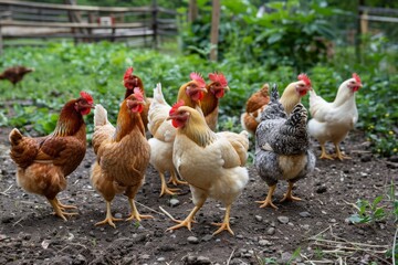 Group of Chickens in a Farmyard.