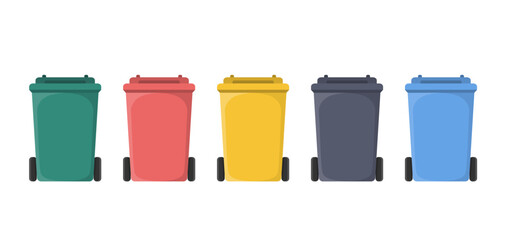 Colorful trash bins, flat style, vector eps10 illustration