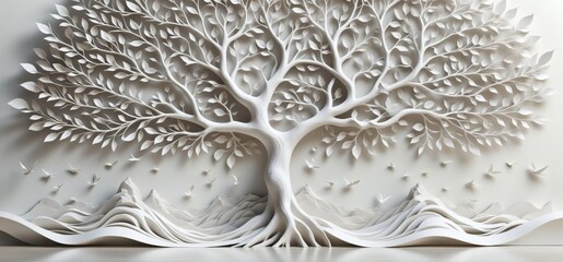 3D rendering tree white background is center image made up paper
