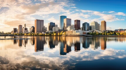 Obraz premium reflection cities office buildings