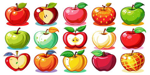 Juicy Colorful Apple Bundle Collection Against White Background
