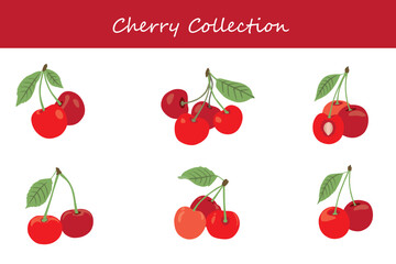 cherry collection. cherry in different poses. Vector illustration.