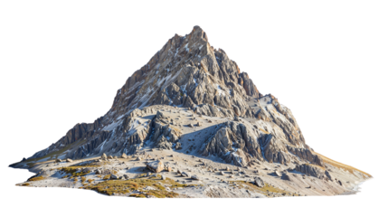 Majestic Mountain Majesty: A solitary peak pierces the sky, its rugged beauty isolated against a pristine white backdrop.