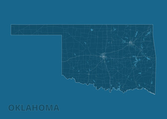 Oklahoma, United States artistic blueprint map poster