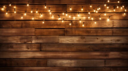 cozy rustic wood background with lights