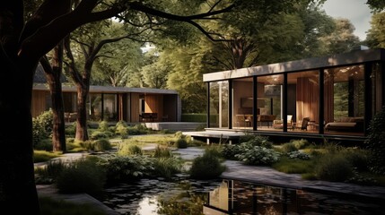 Obraz premium sleek trees and houses