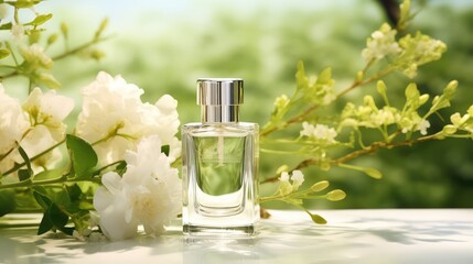 flowers clear perfume bottle