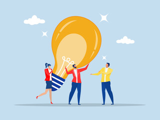 innovation or creativity idea concept, business people teamwork help carry big smart lightbulb innovation idea.invention help company achieve goal concept vector illustrator