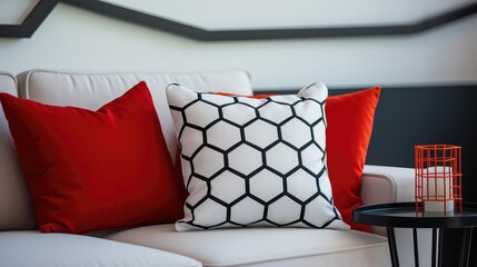 pillow black and red hexagon