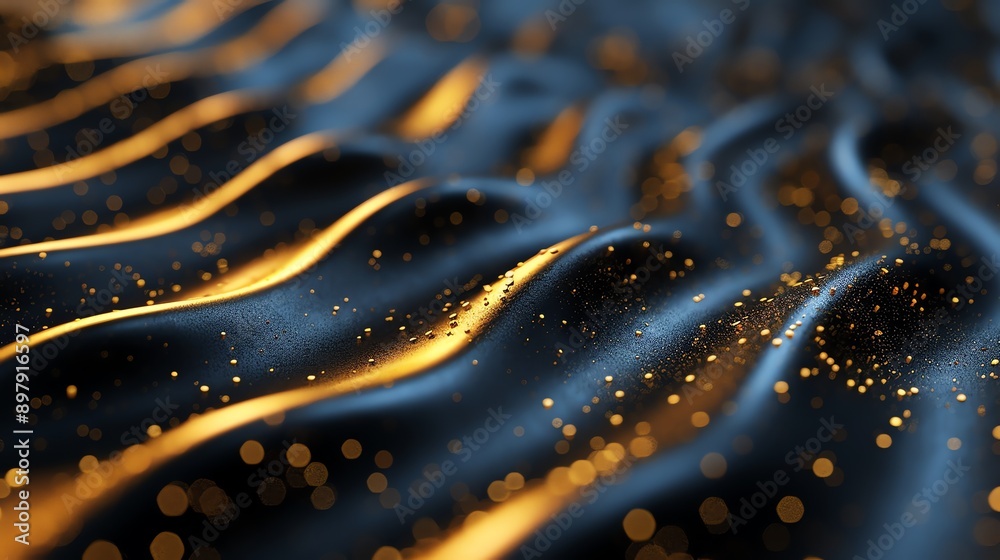 Poster abstract gold and black background with bokeh lights.