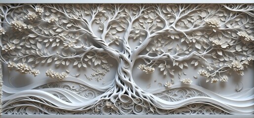 Digital art piece that appears to be relief sculpture tree branc