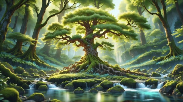Beautiful landscape forest center image there is small tree thic