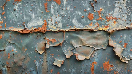 Shabby metal surface with cracking paint and visible rust forming a unique and textured backdrop