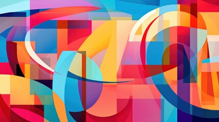 Fototapeta premium Digital artwork of abstract geometric shapes in bright, cheerful colors reminiscent of a playful summer afternoon