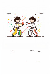 Fototapeta premium Olympic games Paris 2024, two boys are playing jodo, in vector art. A sports illustration with white clean background, player icon 