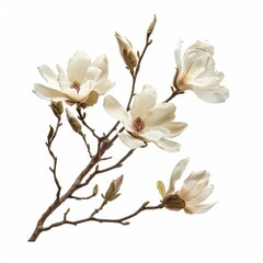 A Sprig of Magnolia Flowers on White Background