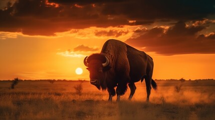 Bison Silhouette at Sunset