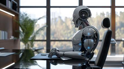 robot sitting in modern office 