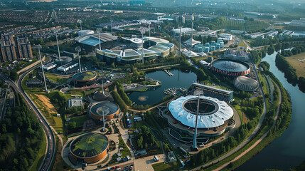 Aerial View of Olympic Stadium and Surrounding Area in Munich, Germany