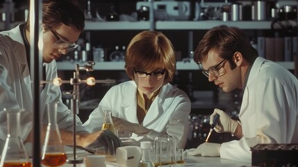 Scientists discussing the results of an acid experiment