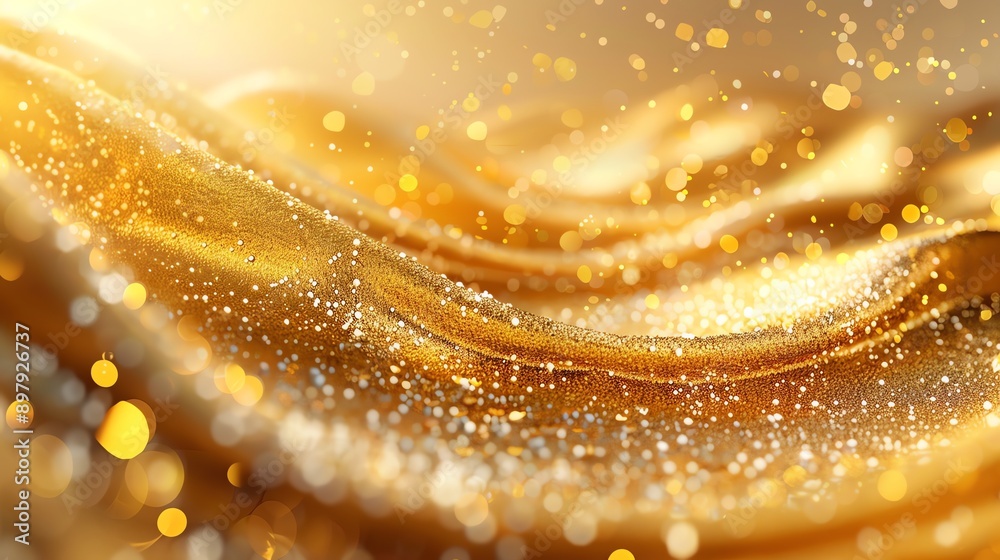 Poster Abstract Golden Background with Glitter and Bokeh.
