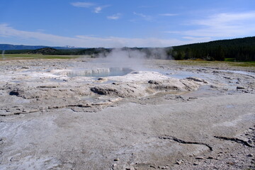 Fountain Geyser in the Lower Geyser Basin of Yellowstone National Park in the United States. Nature landscape