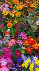 A vibrant display of colorful flowers in full bloom, showcasing nature's beauty and diversity in a garden setting.