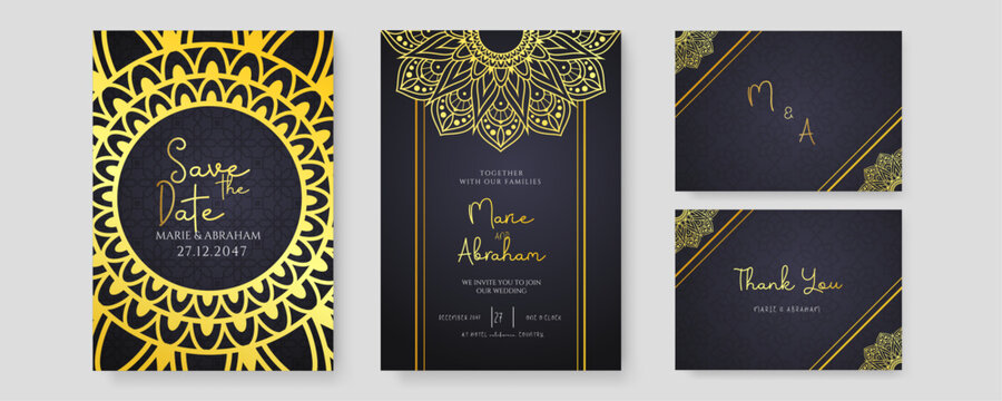 Lovely wedding invitation template with colorful mandala