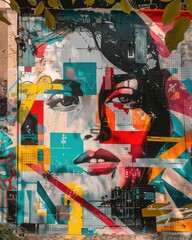 Vibrant mural featuring a woman's face, showcasing urban art and bold colors that evoke creativity and expression.