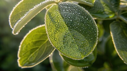 Dew Drops on a Leaf.