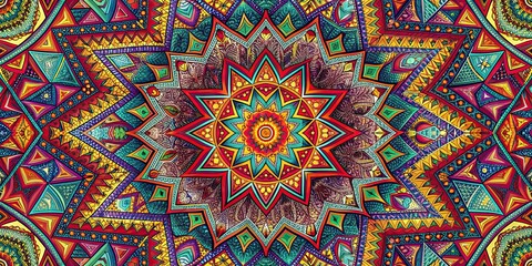 Fototapeta premium Vibrant geometric patterns with a kaleidoscopic boho star design , abstract, background, unique, wall art